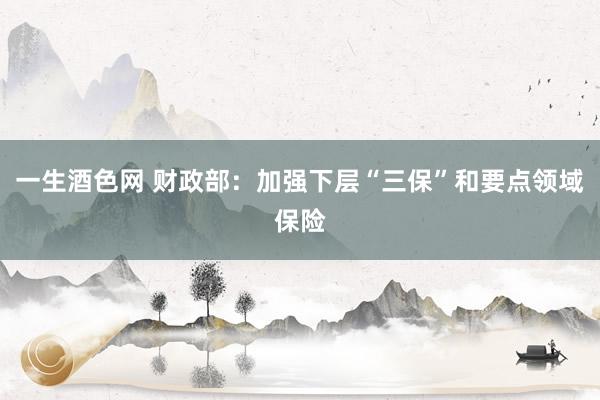 一生酒色网 财政部：加强下层“三保”和要点领域保险