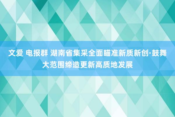 文爱 电报群 湖南省集采全面瞄准新质新创·鼓舞大范围缔造更新高质地发展