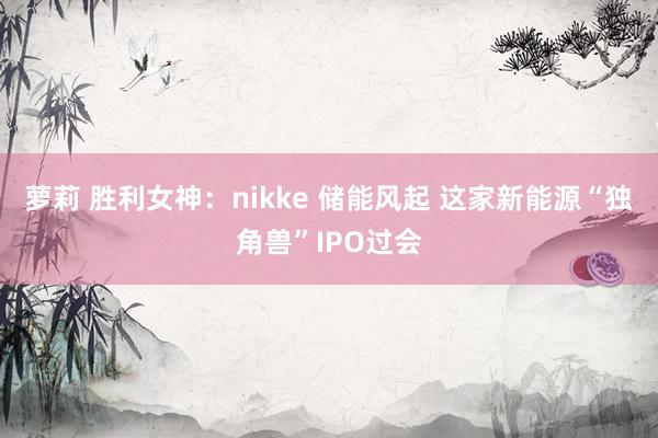 萝莉 胜利女神：nikke 储能风起 这家新能源“独角兽”IPO过会
