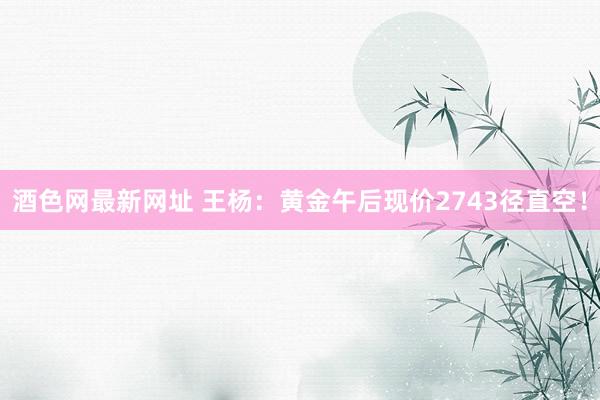 酒色网最新网址 王杨：黄金午后现价2743径直空！