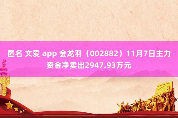 匿名 文爱 app 金龙羽（002882）11月7日主力资金净卖出2947.93万元