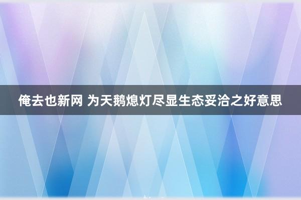 俺去也新网 为天鹅熄灯尽显生态妥洽之好意思