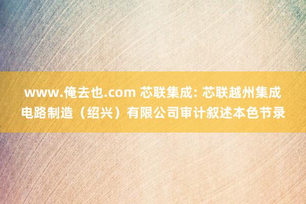 www.俺去也.com 芯联集成: 芯联越州集成电路制造（绍兴）有限公司审计叙述本色节录