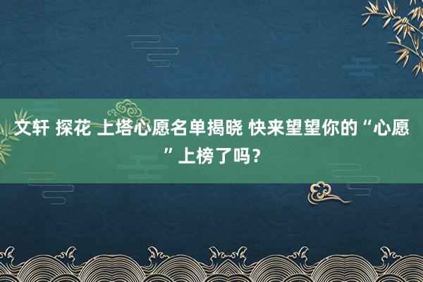 文轩 探花 上塔心愿名单揭晓 快来望望你的“心愿”上榜了吗？