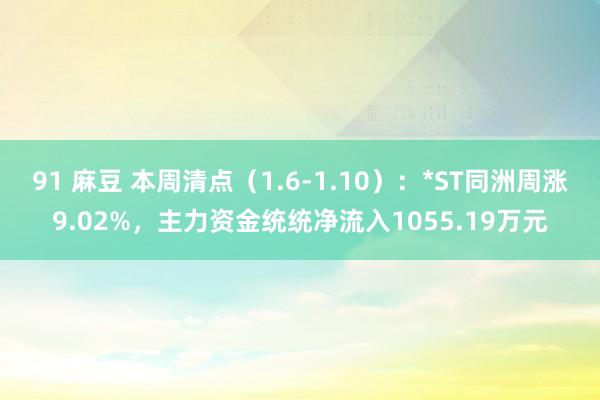 91 麻豆 本周清点（1.6-1.10）：*ST同洲周涨9.02%，主力资金统统净流入1055.19万元